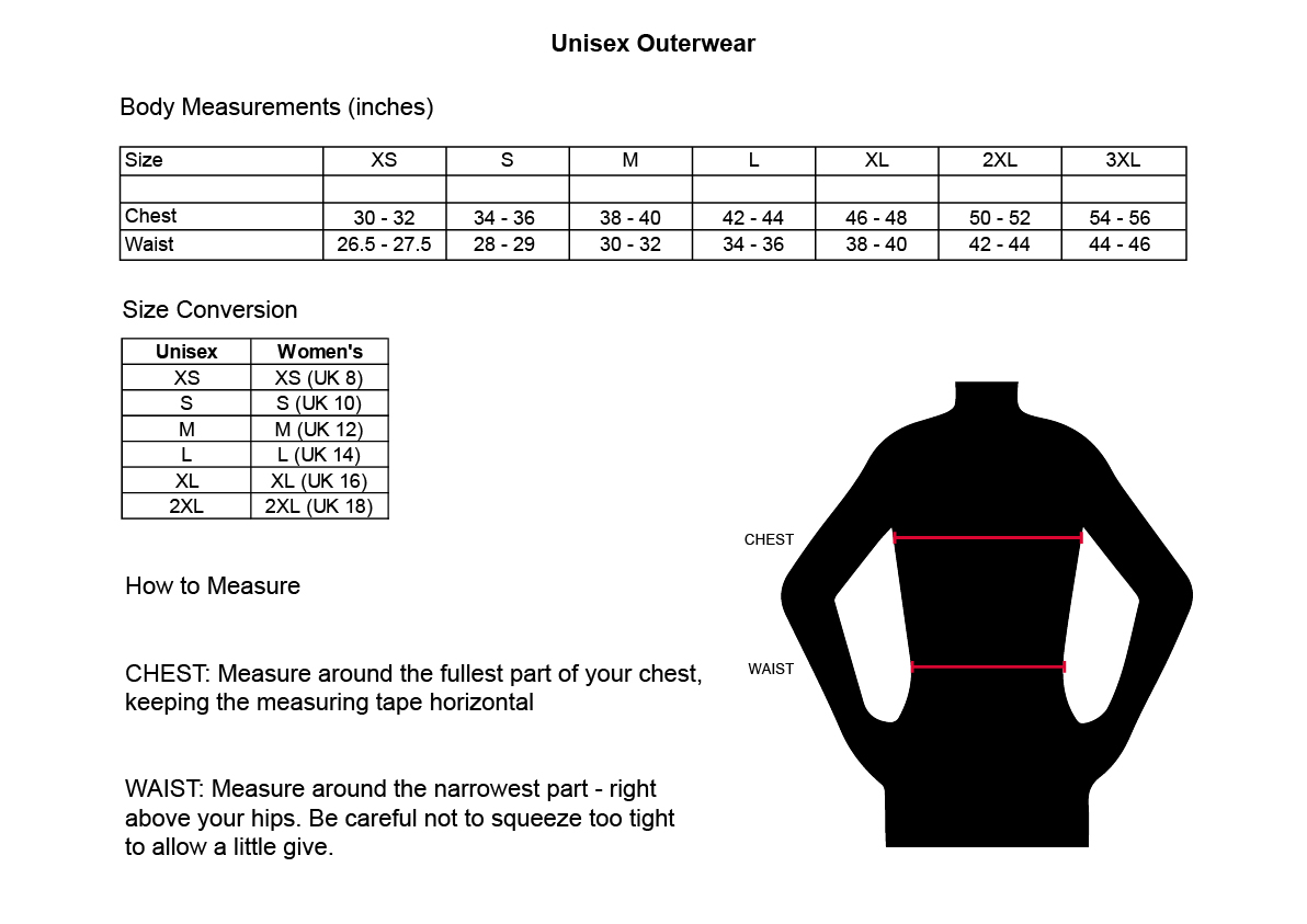 UA Size Guide - Unisex Outerwear