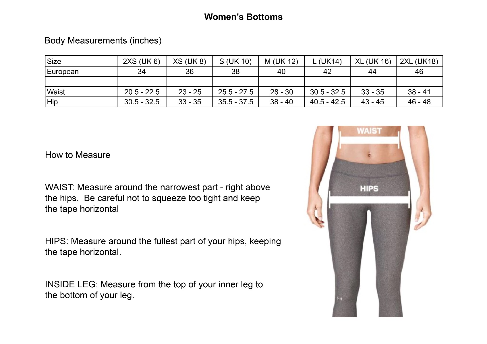 Custom Athletics - Women's Size Guide